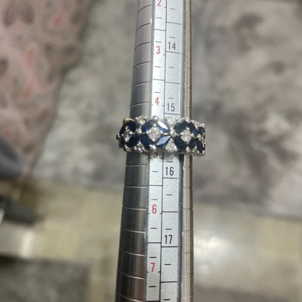 14k white gold diamond and sapphire ring might be EFFY with maker mark bh - Picture 4 of 12
